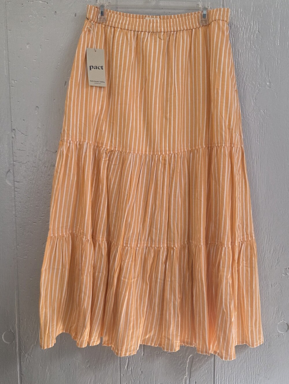 Pact Orange and White Striped Tiered Maxi Skirt